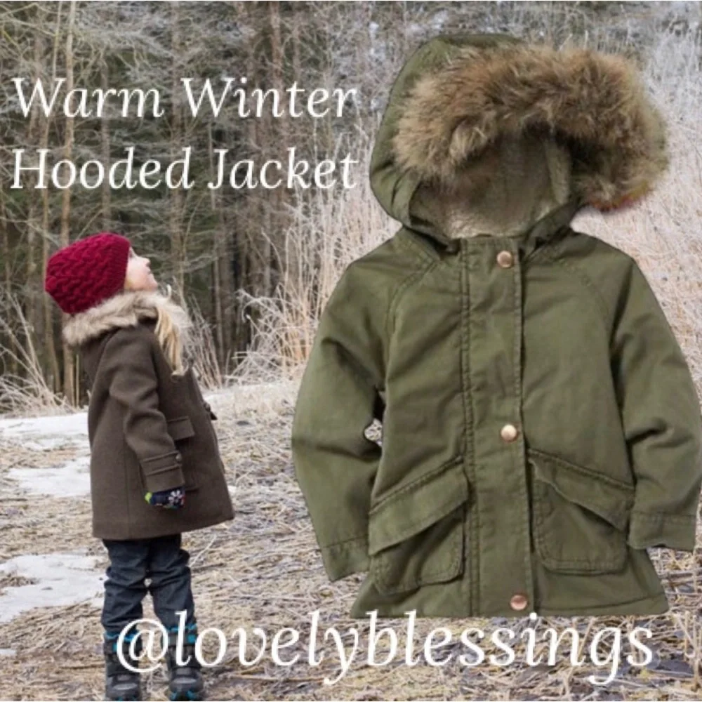 Warm Hooded Winter Coat Fur Trim Hood Jacket Old Navy Olive Khaki Green Size 4T